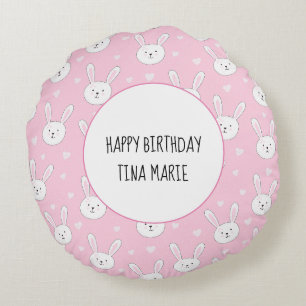Coussins Ronds Enfants adorable lapin lapin Pâques Coeurs roses