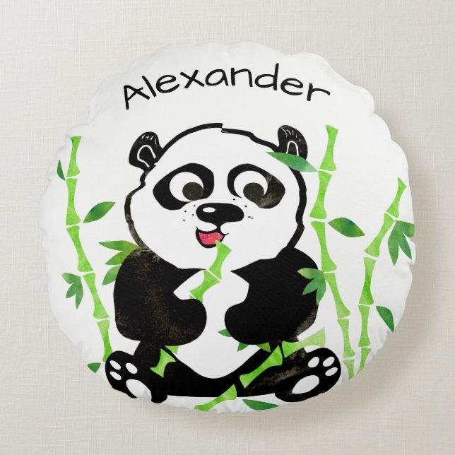 Coussins Ronds Enfants personnalisés d'animal d'ours panda (Devant)