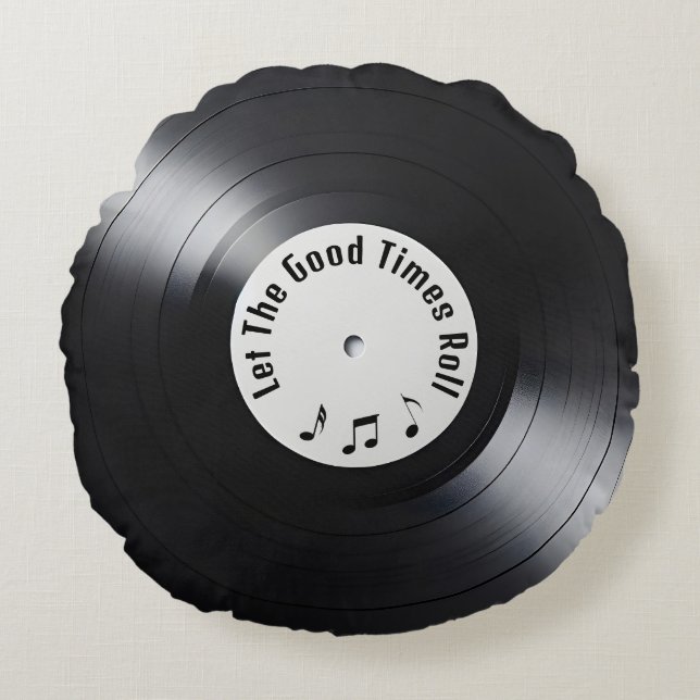 Coussins Ronds Enregistrement noir vinyle retro (Devant)