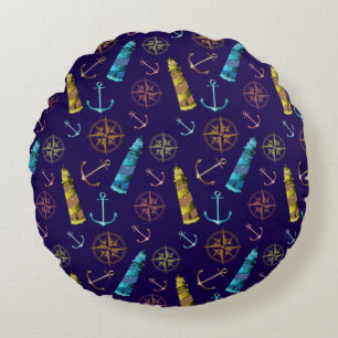 Coussins Ronds Enseignes nautiques Ancre Phare doré Boussole