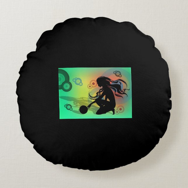 Coussins Ronds Epilateur à lancer noir avec design vert. (Devant)