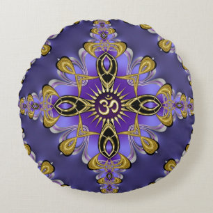 Coussins Ronds Équilibre Violet OM Mandala Yoga Spirituel 