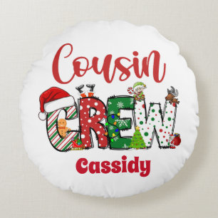 Coussins Ronds Équipe de Noël de cousin rétro personnalisée