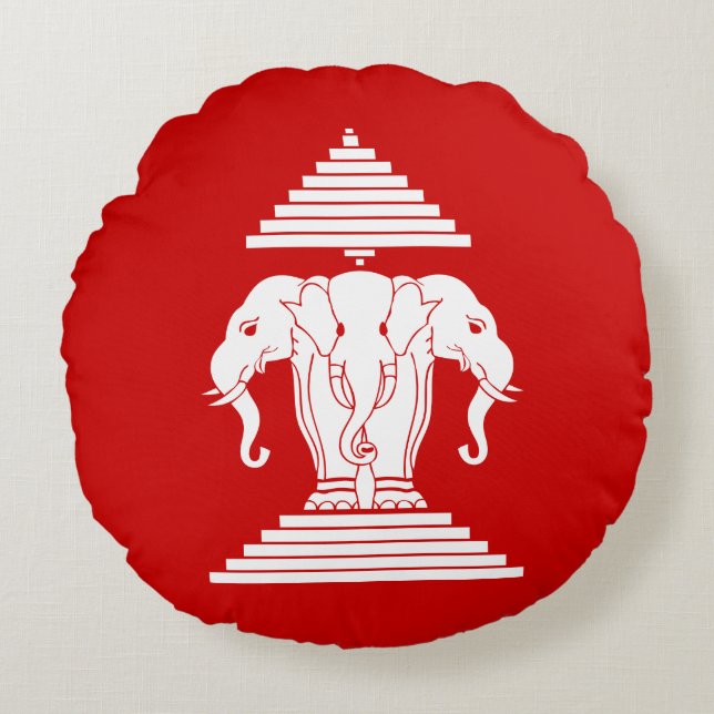 Coussins Ronds Erawan Trois éléphant en tête Lao / Laos Drapeau (Devant)