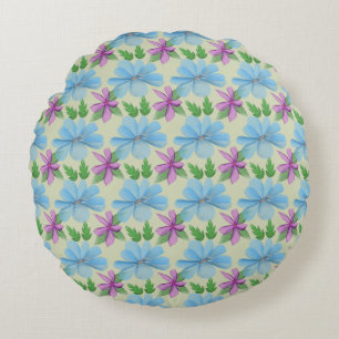 Coussins Ronds Esthétique à motif floral bleu   Fleur aquarelle