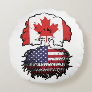 Coussins Ronds États-Unis Amérique Canada drapeau des racines de 