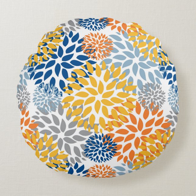 Coussins Ronds Été Floral Abstrait Couleurs vives Motif (Devant)