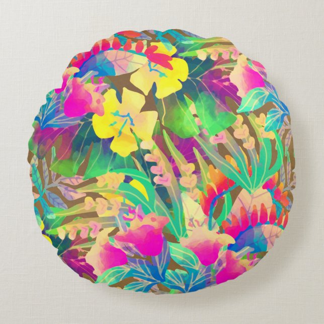 Coussins Ronds Été floral hawaïen tropical (Devant)