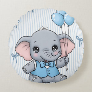 Coussins Ronds Étiquette de douche Bienvenue Bébé Garçon Éléphant