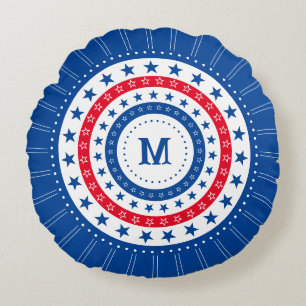 Coussins Ronds Étoiles en rouge, blanc et bleu avec Monogramme