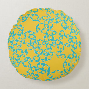 Coussins Ronds Étoiles, Étoiles, Étoiles en Turquoise et Jaune