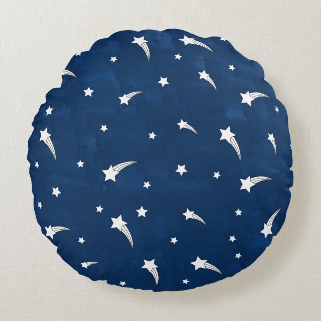Coussins Ronds Étoiles Filantes Aquarelle Bleu Marine (Devant)
