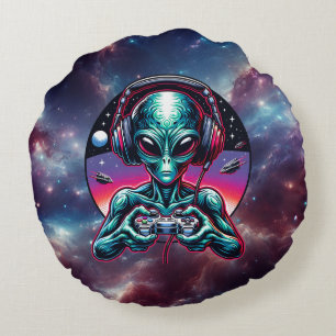 Coussins Ronds Être extraterrestre alien jouant à des jeux