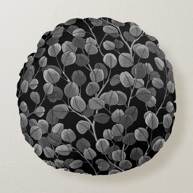 Coussins Ronds Eucalyptus en gris (Devant)