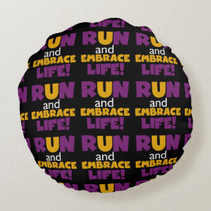 Coussins Ronds Exécuter Embrasser la vie violet jaune