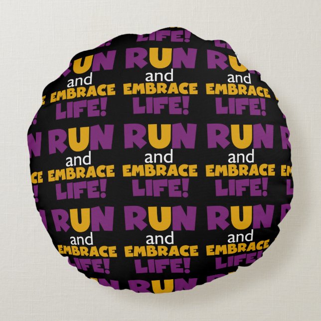 Coussins Ronds Exécuter Embrasser la vie violet jaune (Dos)