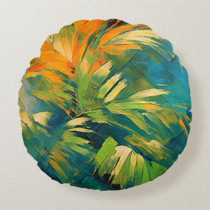 Coussins Ronds Explosion de palmier abstrait – Énergie tropicale