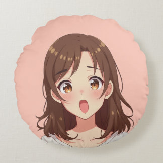 Coussins Ronds Exprimé expression fille dessin animé personnage c