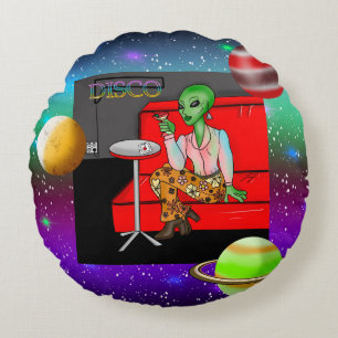 Coussins Ronds Extraterrestre rétro des années 1970 dans Disco Lo