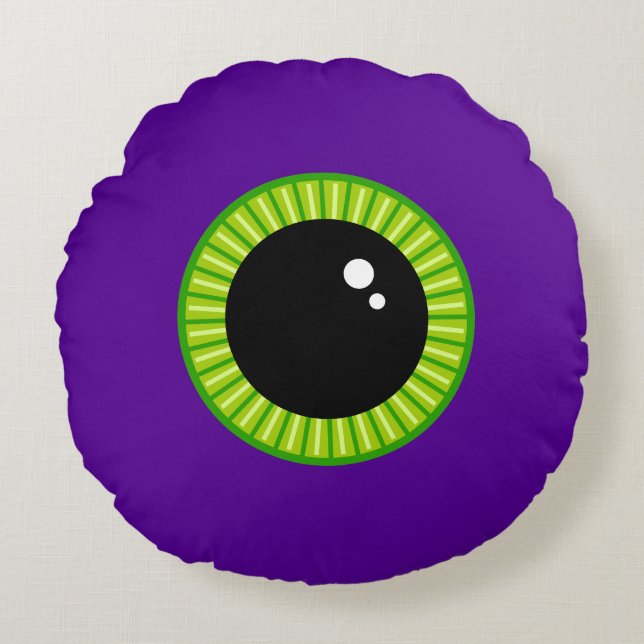 Coussins Ronds Eyeball drôle de Monstre vert et pourpre (Devant)