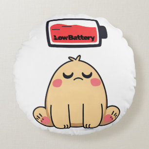 Coussins Ronds Faible humeur de batterie - Drôle Doodle comique
