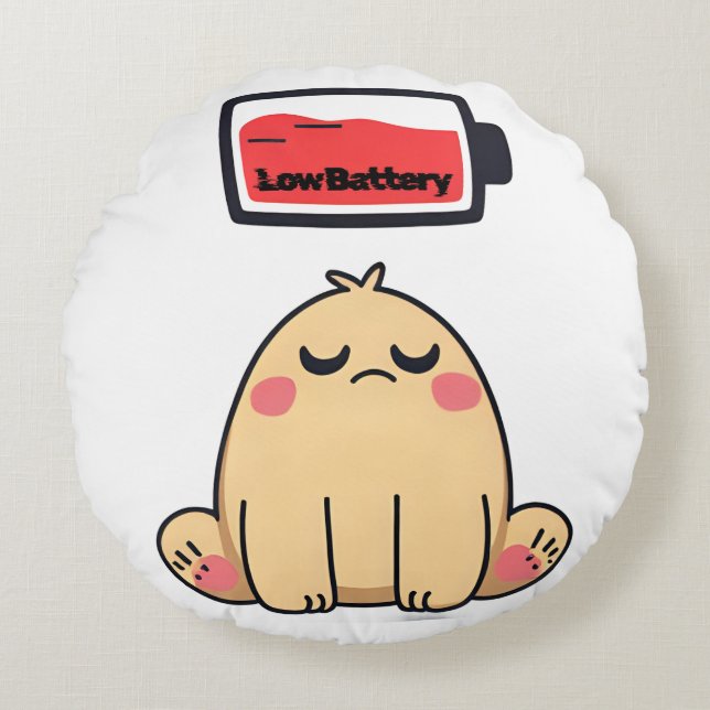 Coussins Ronds Faible humeur de batterie - Drôle Doodle comique (Devant)