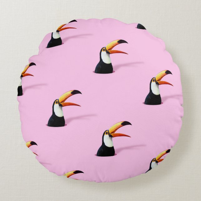 Coussins Ronds Faire-part du Toucan : Paradis rose tropical (Devant)