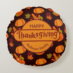 Coussins Ronds Famille Thanksgiving Automne quitte Turquie Citrou