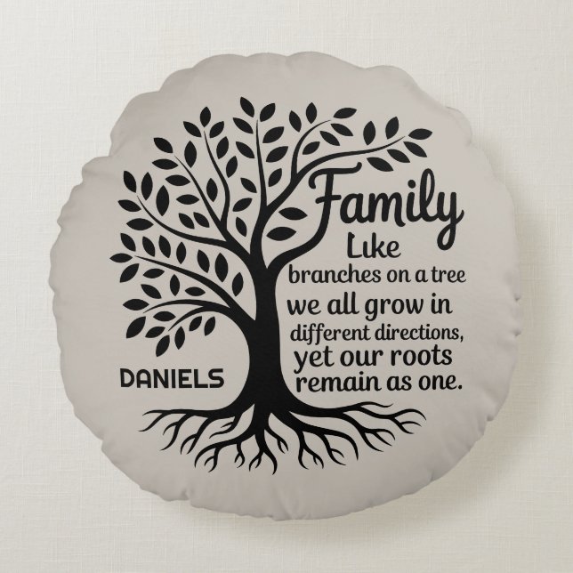 Coussins Ronds Family Tree Black & Tan Personalized (Devant)