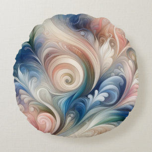 Coussins Ronds Fantaisie Florale Aquarelle Bleu et Crème Pastel