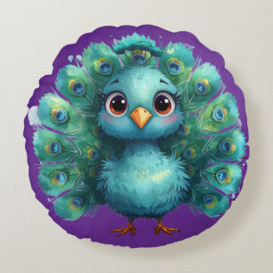 Coussins Ronds Fantaisie mignonne Paon bleu fantaisiste