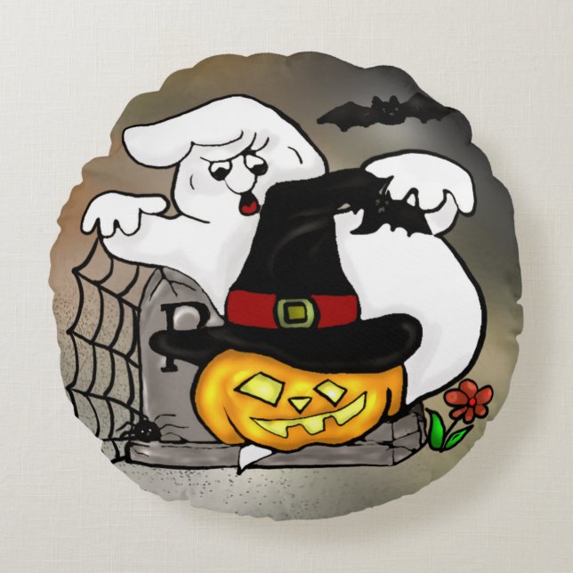Coussins Ronds Fantôme et citrouille de Halloween (Devant)