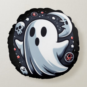 Coussins Ronds Fantôme éthéré avec Lune et Crânes Halloween Sombr
