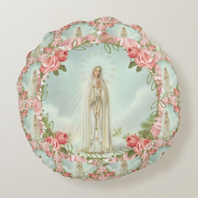 Coussins Ronds Fatima a béni les roses catholiques de Vierge (Dos)
