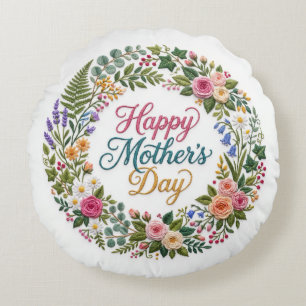 Coussins Ronds Fausse broderie florale Joyeuse fête des Mères