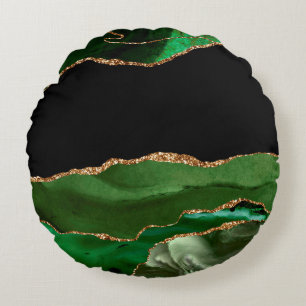 Coussins Ronds Faux Emerald Green Marbré Agate contemporain