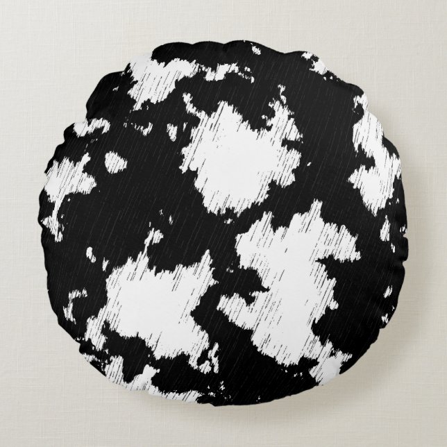 Coussins Ronds Faux Vache Impression noir et blanc (Devant)