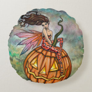 Coussins Ronds Fée d'Halloween et art de citrouille Jack-o-Lanter