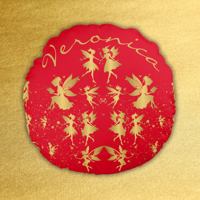 Coussins Ronds Fées d'or avec poussière de pixie sur Monogramme r (Créateur téléchargé)