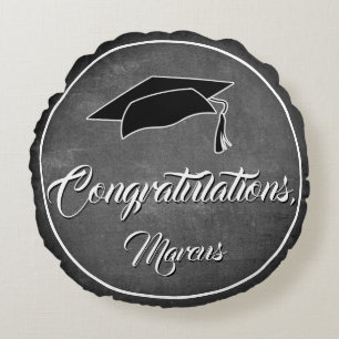 Coussins Ronds Félicitations Diplômé Casquette Chalkboard Graduat