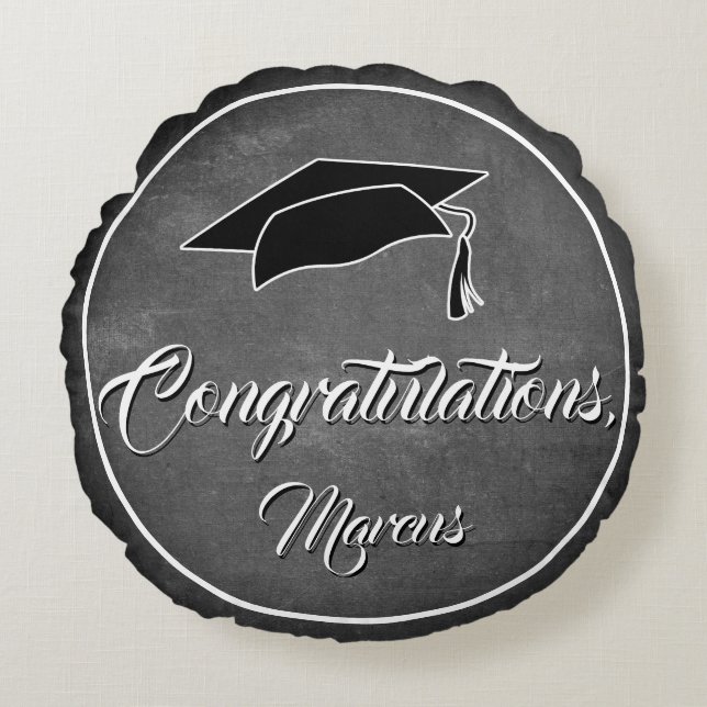Coussins Ronds Félicitations Diplômé Casquette Chalkboard Graduat (Devant)
