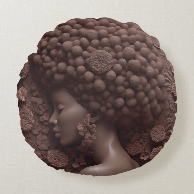 Coussins Ronds Femme afro-américaine Reine noire Melanin Poppin (Devant)