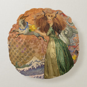 Coussins Ronds Femme Capricorne Chèvre Fantaisie Amusant
