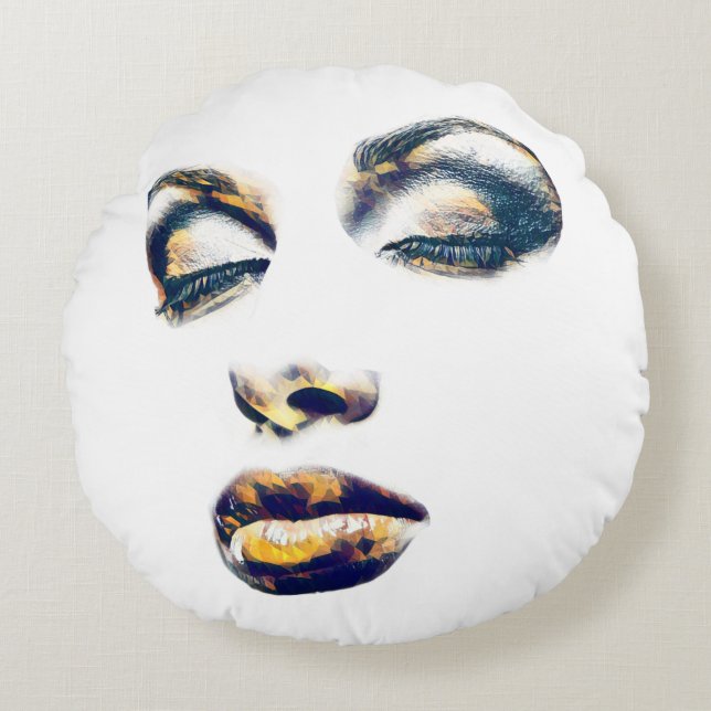 Coussins Ronds Femme Face Gold Maquillage beauté pop art Abstrait (Devant)
