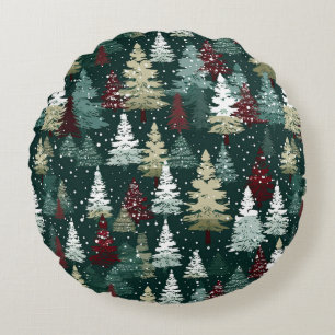 Coussins Ronds Festif Arbres de Noël Vacances hivernales de neige