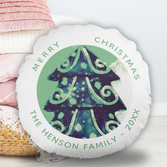 Coussins Ronds Festif Green Noël Arbre Famille Vacances (Créateur téléchargé)