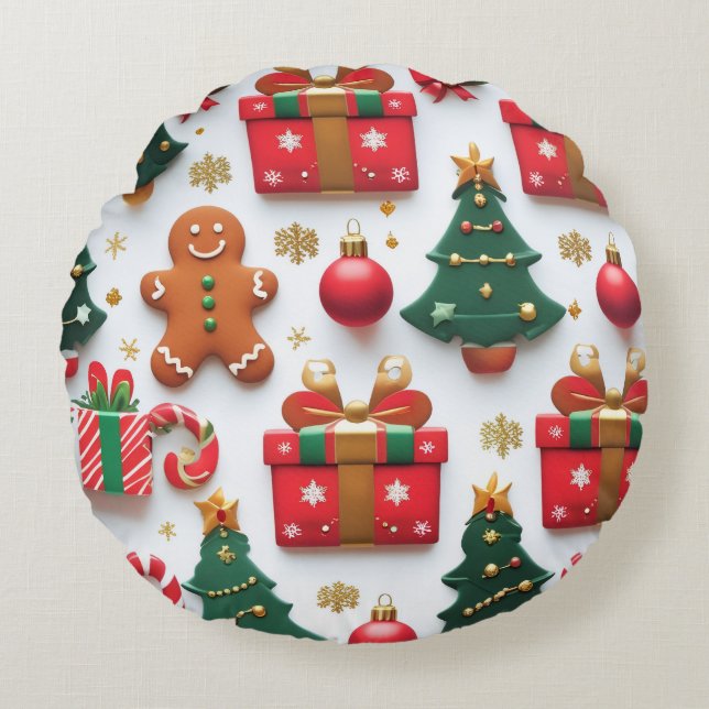 Coussins Ronds Festive Christmas Pattern (Devant)