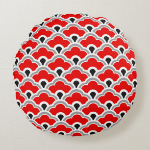 Coussins Ronds Festons chinois de Deco, rouge, gris, noir et