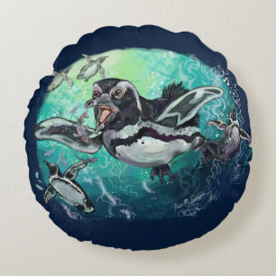Coussins Ronds Fête africaine de la pêche au pingouin