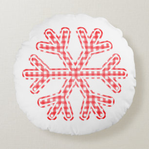 Coussins Ronds Fête de Noël de Flocon de neige rustique Red Plaid